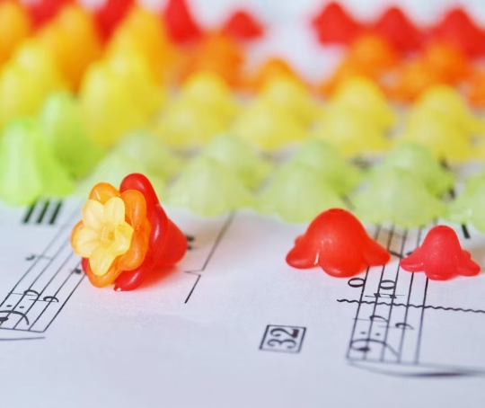 120 Pc Fall Mix Trumpet Beads in Assorted Sizes and Colors, Acrylic Flowers in Red Orange Yellow and Green Set, Nesting Beads for DIY Craft Projects