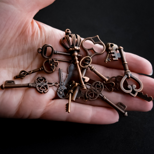Assorted Key Charms and Pendants in Antiqued Copper Finish