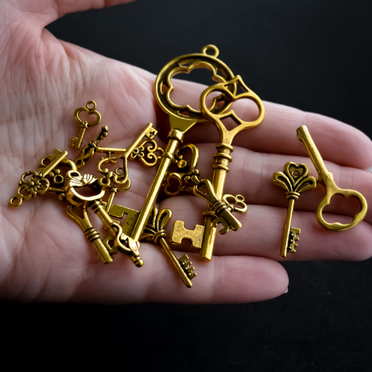 Assorted Key Charms and Pendants in Antiqued Gold Finish