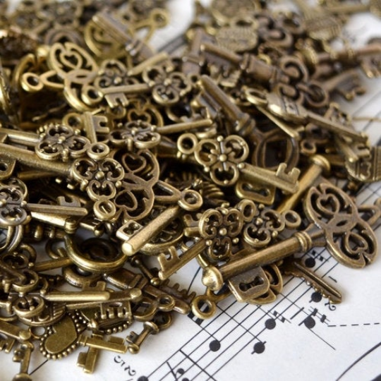 Assorted Key Charms and Pendants in Antiqued Bronze Finish