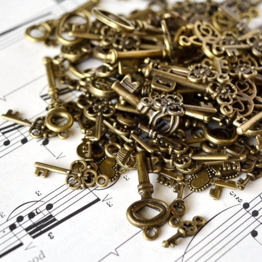 Assorted Key Charms and Pendants in Antiqued Bronze Finish