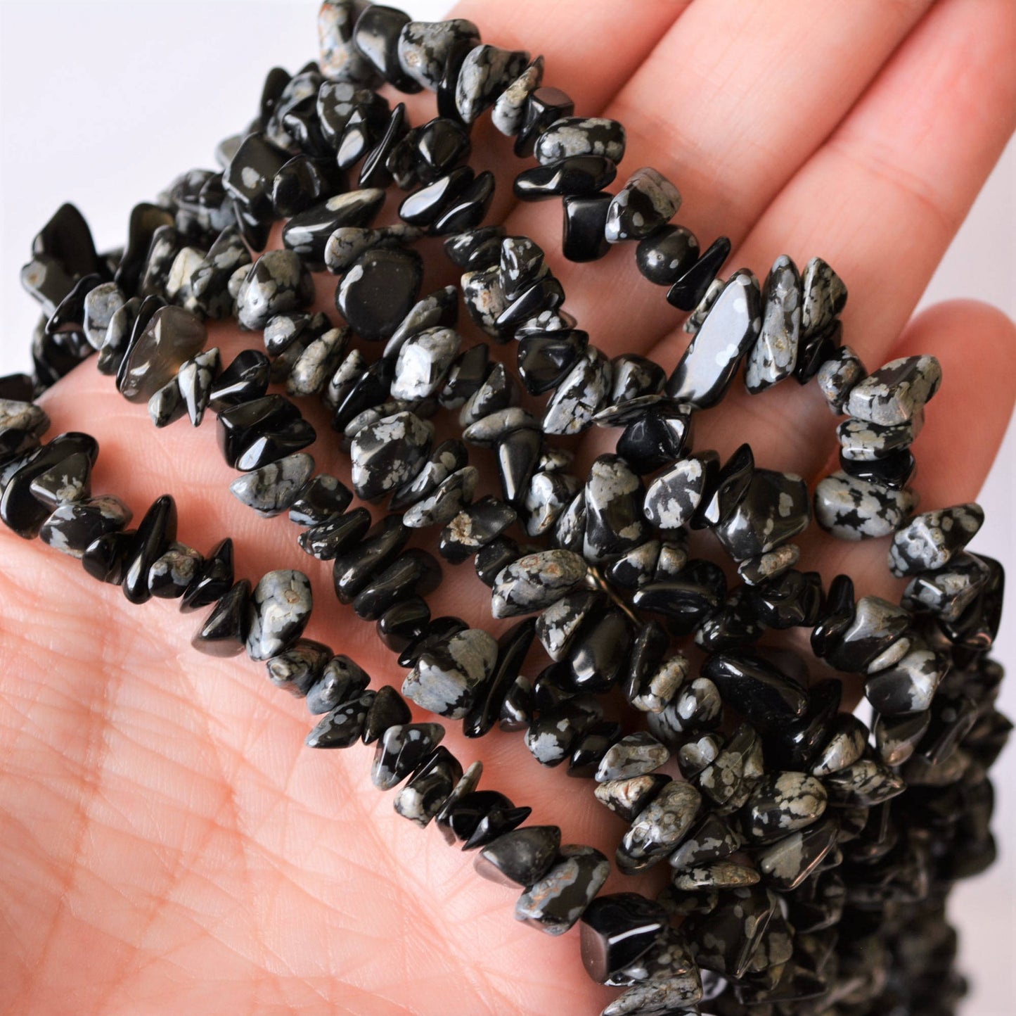 Snowflake Obsidian Natural Gemstone Beads 34" Strand