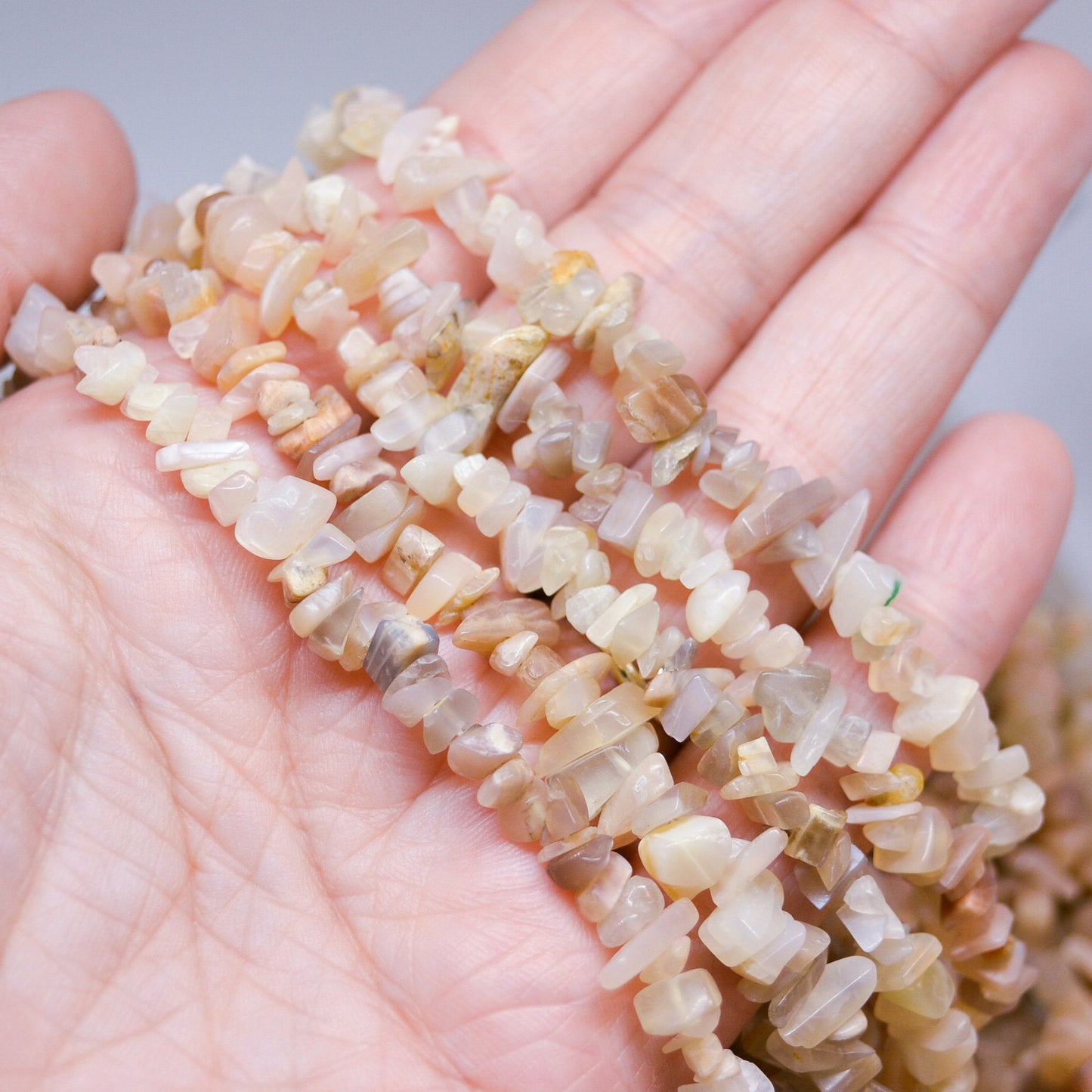 Multi-Moonstone Mini Chip Beads, Natural, 34" Strand