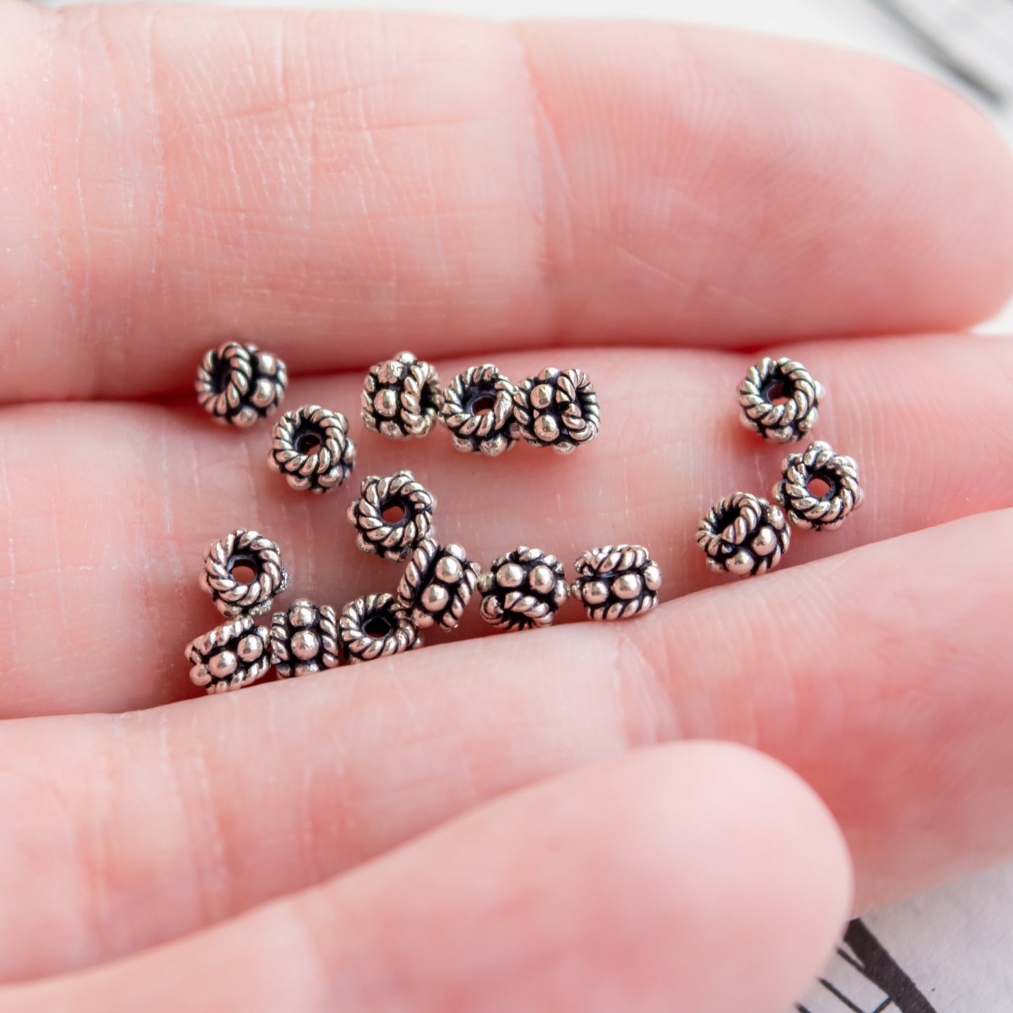 3x4mm Sterling Silver Beaded Rondelle Beads
