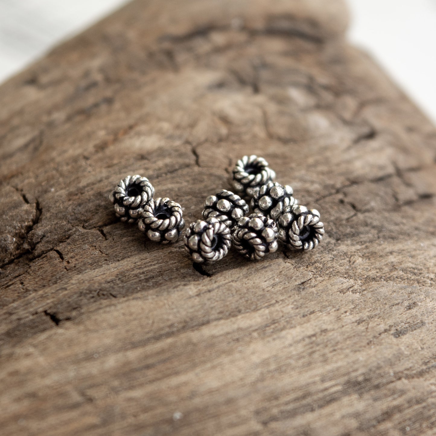 3x4mm Sterling Silver Beaded Rondelle Beads