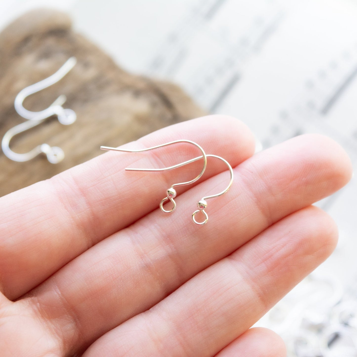 17mm Earring Wires with 2mm Bead Detail and Open Loop, Silver or Gold Plated
