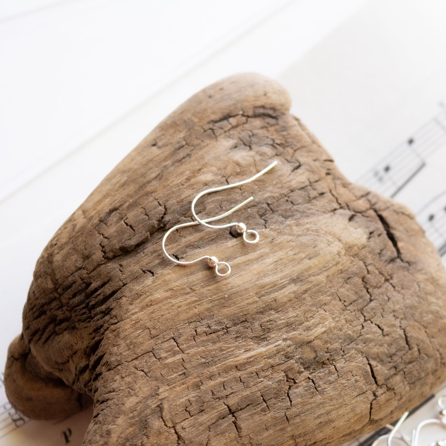 17mm Earring Wires with 2mm Bead Detail and Open Loop, Silver or Gold Plated