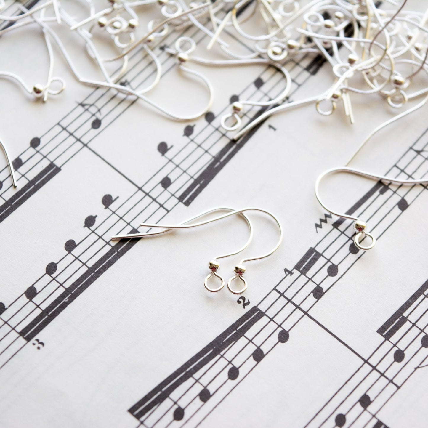 17mm Earring Wires with 2mm Bead Detail and Open Loop, Silver or Gold Plated