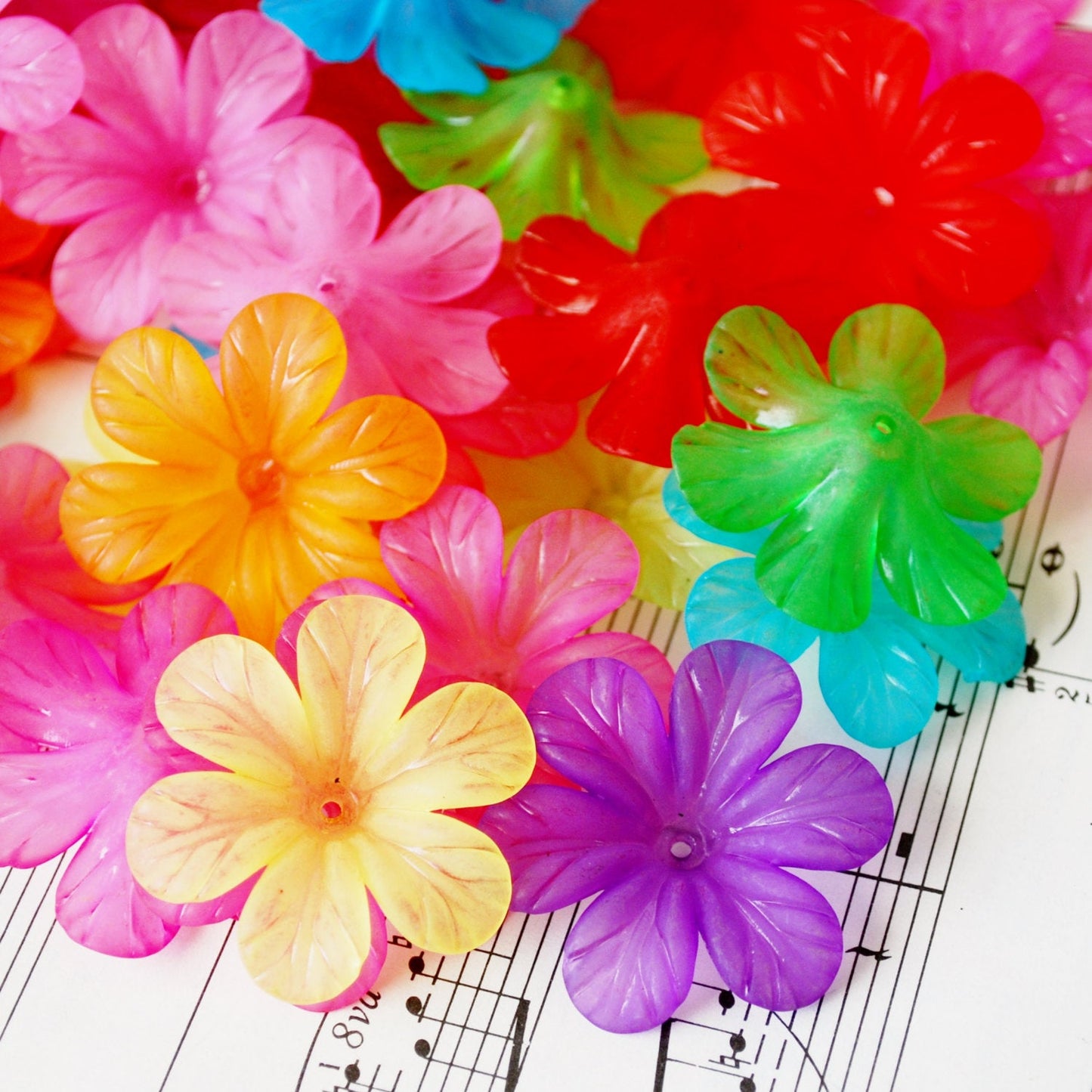 10x32mm Tropical Flower Beads in Colorful Frosted Acrylic