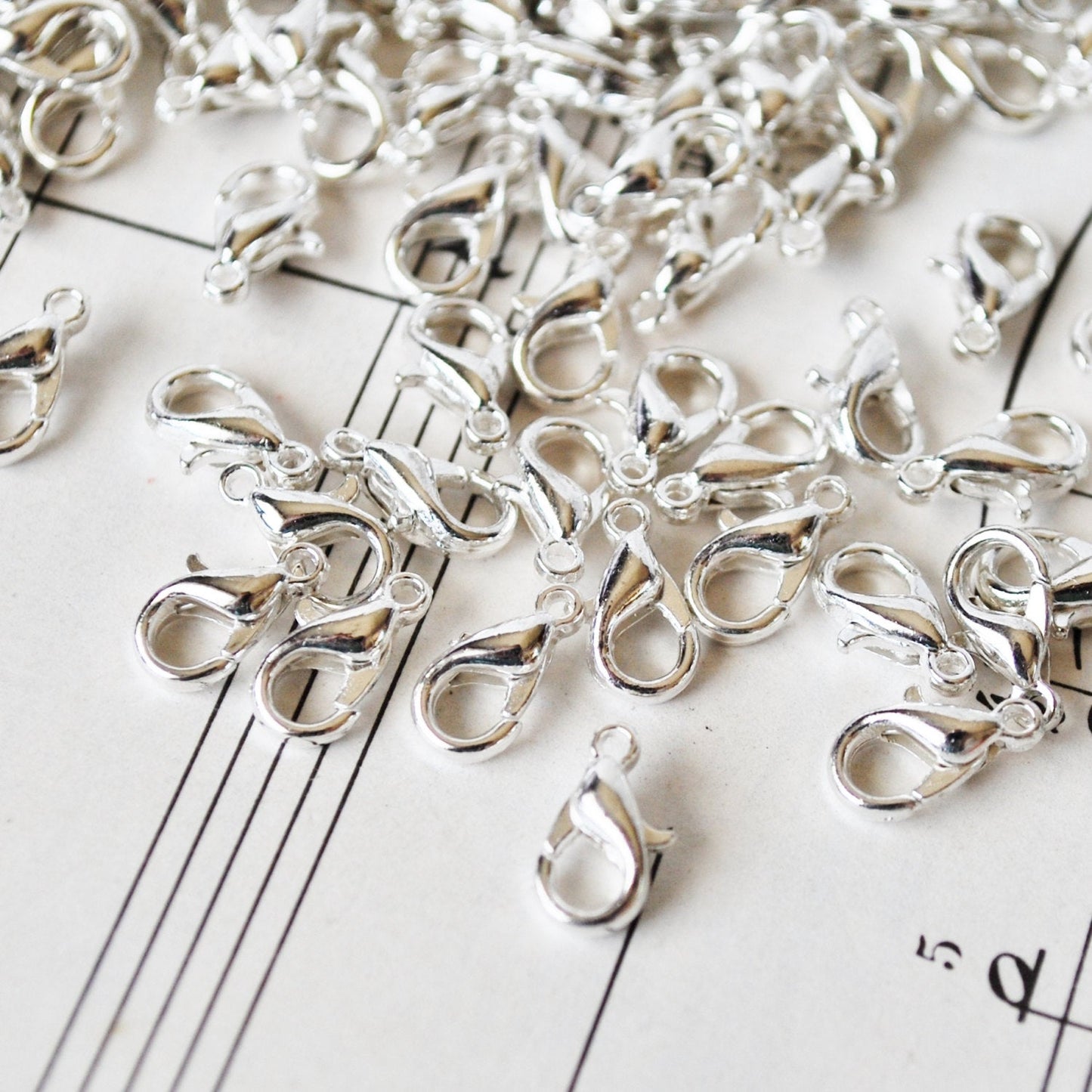 10mm Lobster Clasps in Shiny Silver Color