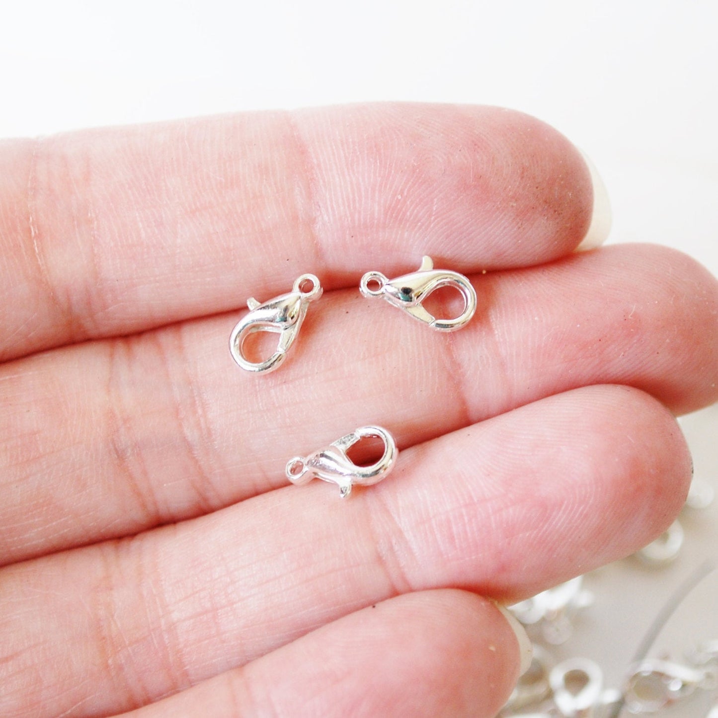 10mm Lobster Clasps in Shiny Silver Color