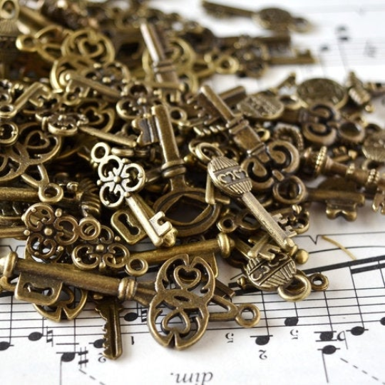 Assorted Key Charms and Pendants in Antiqued Bronze Finish