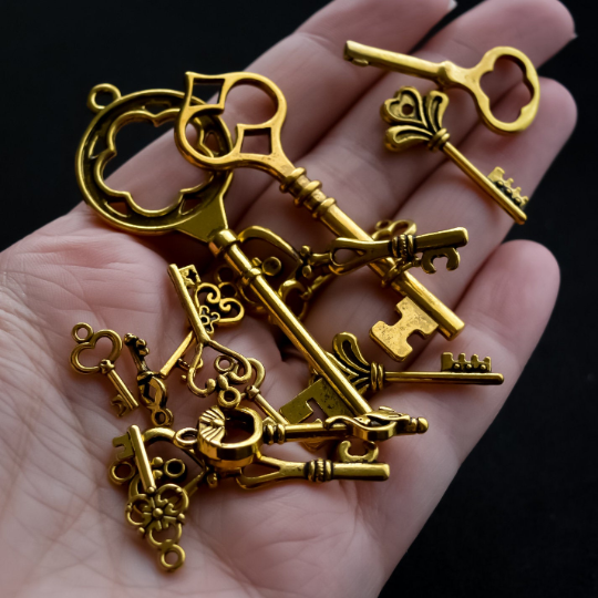 Assorted Key Charms and Pendants in Antiqued Gold Finish