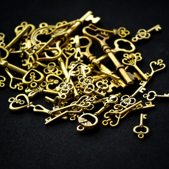 Assorted Key Charms and Pendants in Antiqued Gold Finish