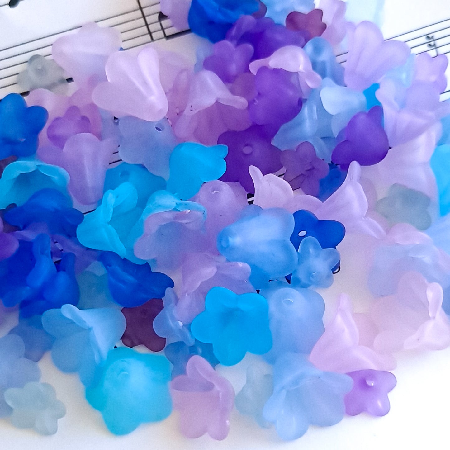120 Pc Purple and Blue Peacock Color Mix of Acrylic Flower Beads in Assorted Sizes