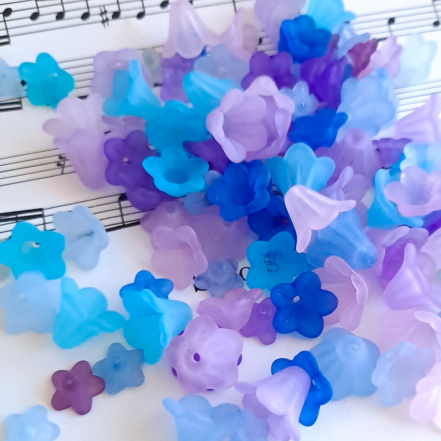 120 Pc Purple and Blue Peacock Color Mix of Acrylic Flower Beads in Assorted Sizes