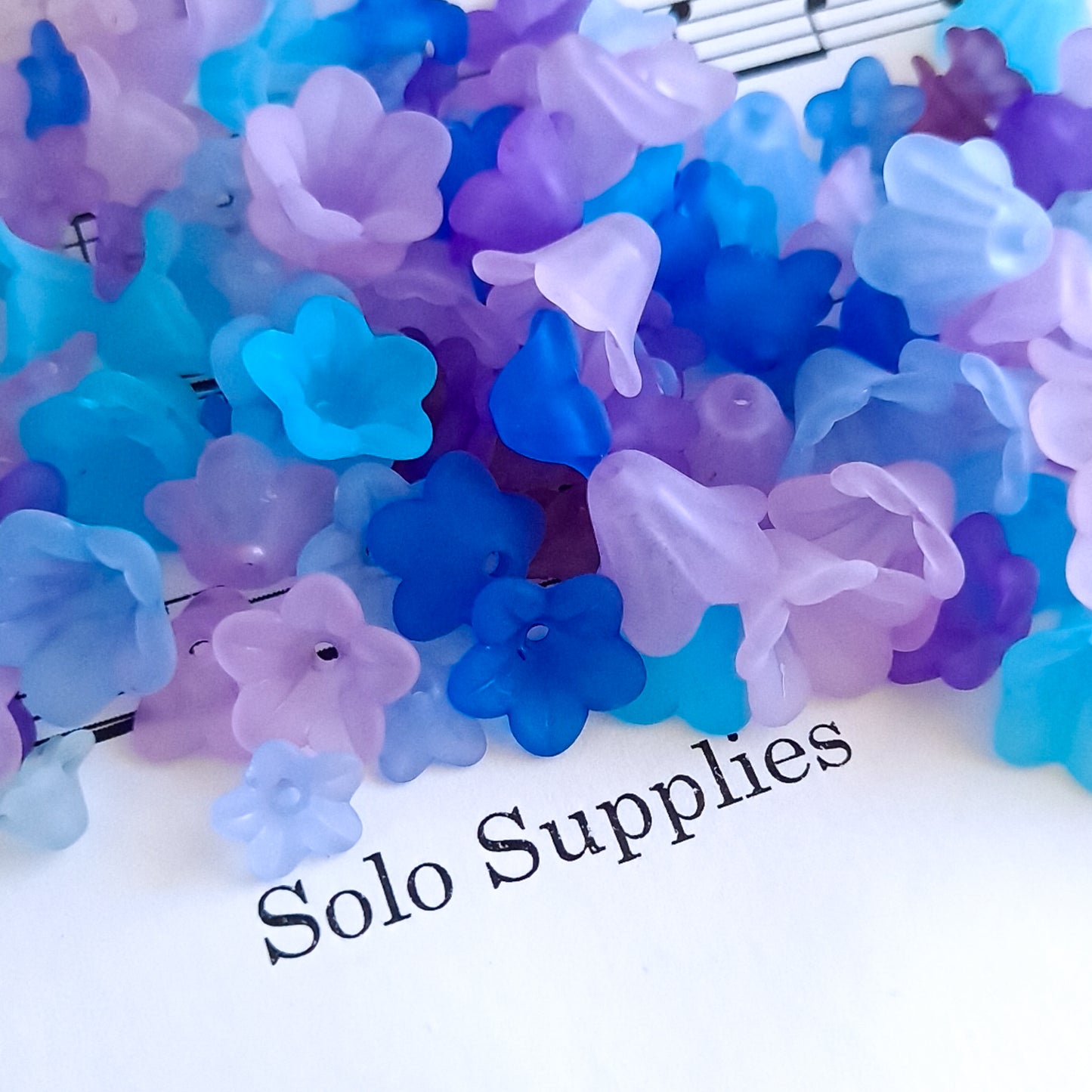 120 Pc Purple and Blue Peacock Color Mix of Acrylic Flower Beads in Assorted Sizes
