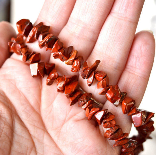 Red Jasper Natural Gemstone Chip Beads, 34" or 16" Strand