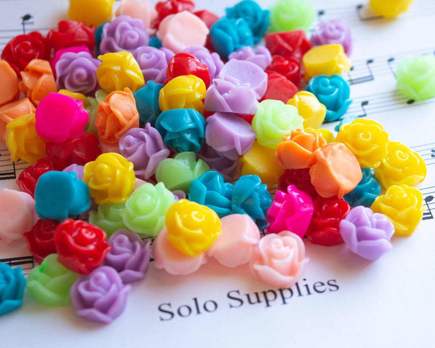 12mm Rose Cabochons in Colorful Resin, 8mm Thick