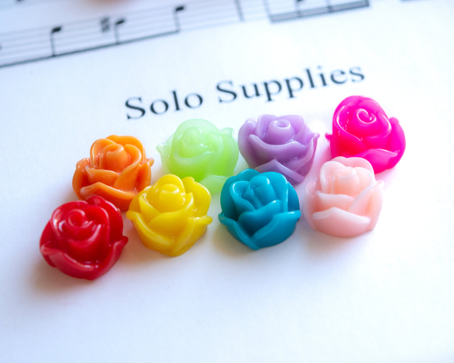12mm Rose Cabochons in Colorful Resin, 8mm Thick