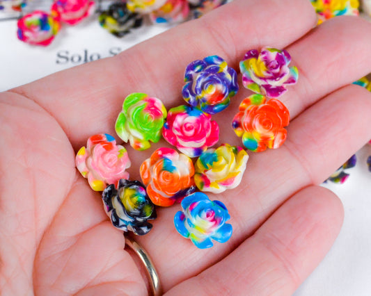 13mm Splatter Painted Rose Cabochons in Colorful Resin