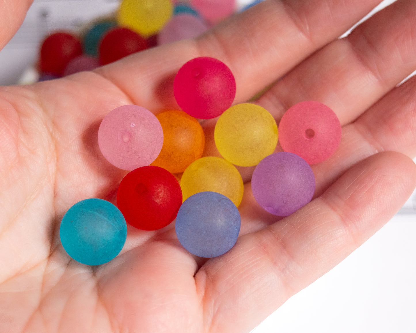 14mm Round Frosted Acrylic Beads in Pretty Colors, Lightweight Semi-Translucent Fun, Satin Finish Mixed Colors For DIY Jewelry and Crafts