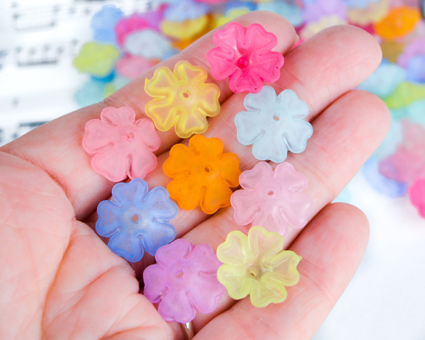 6x16mm Puckered Frosted Flower Beads in Colorful Acrylic