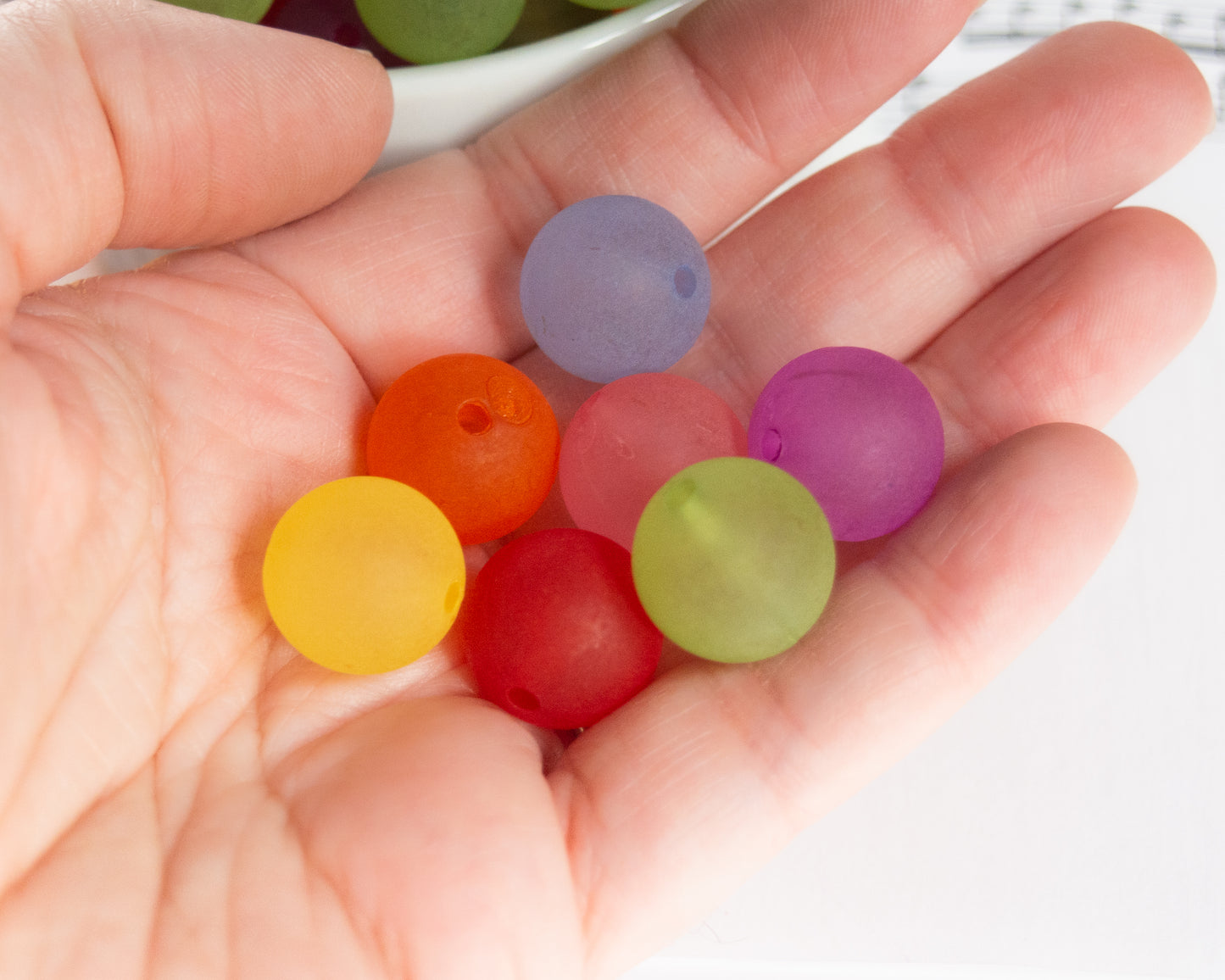 16mm Round Frosted Acrylic Beads in Pretty Colors, Lightweight Semi-Translucent Fun, Satin Finish Mixed Colors For DIY Jewelry and Crafts