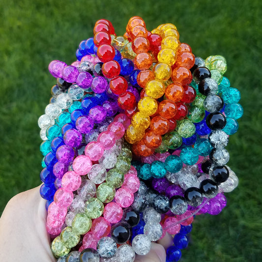 8x8.25mm Crackle Glass Beads 30" Strand, Choose Your Color