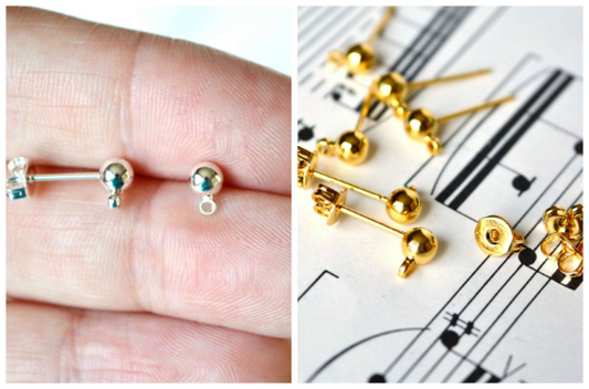 4mm Ball with Loop Post Earrings in Gold or Silver Plated Brass