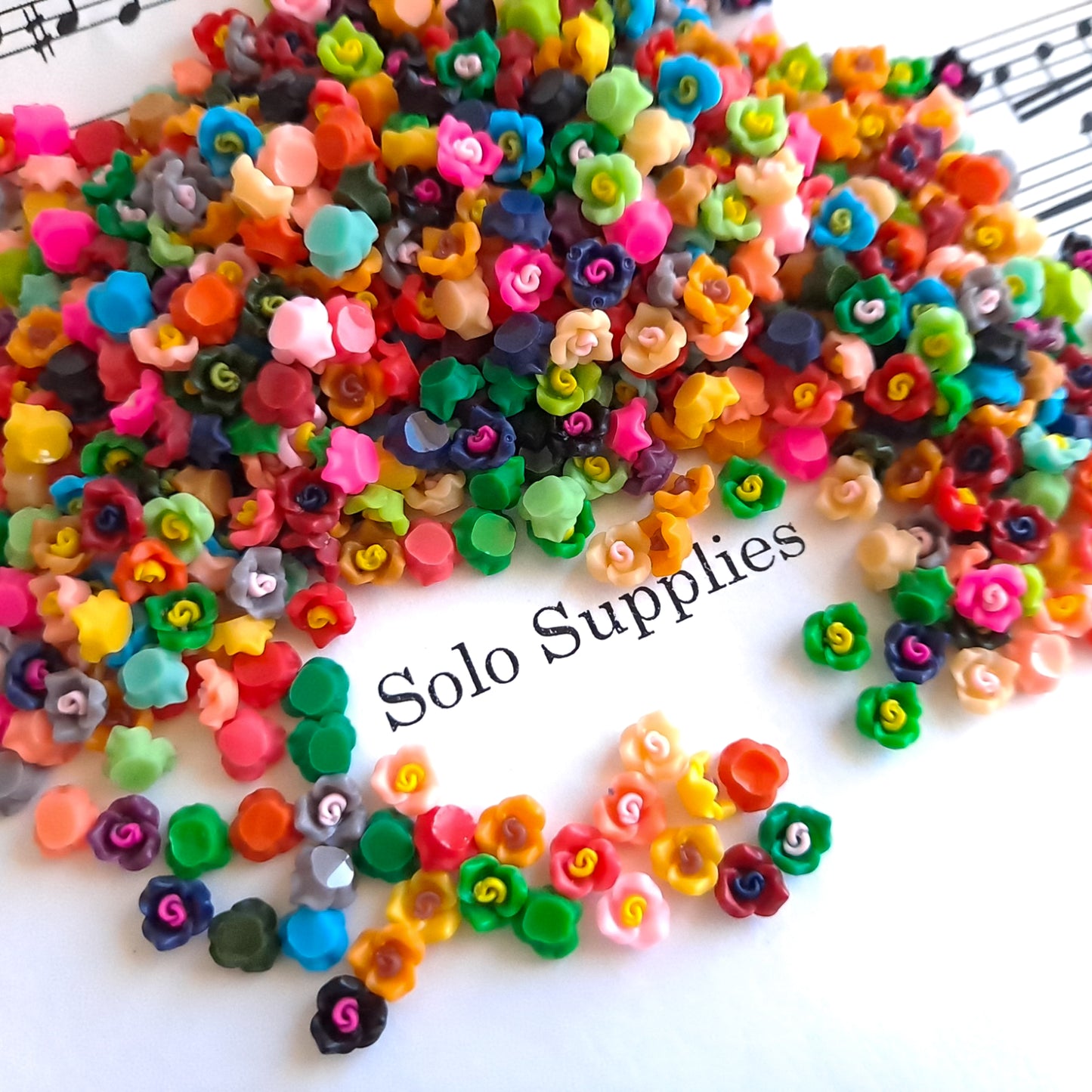 Tiny 5.5mm to 6mm Flower Cabochons, Colorful Autumn Mix Resin Flatbacks