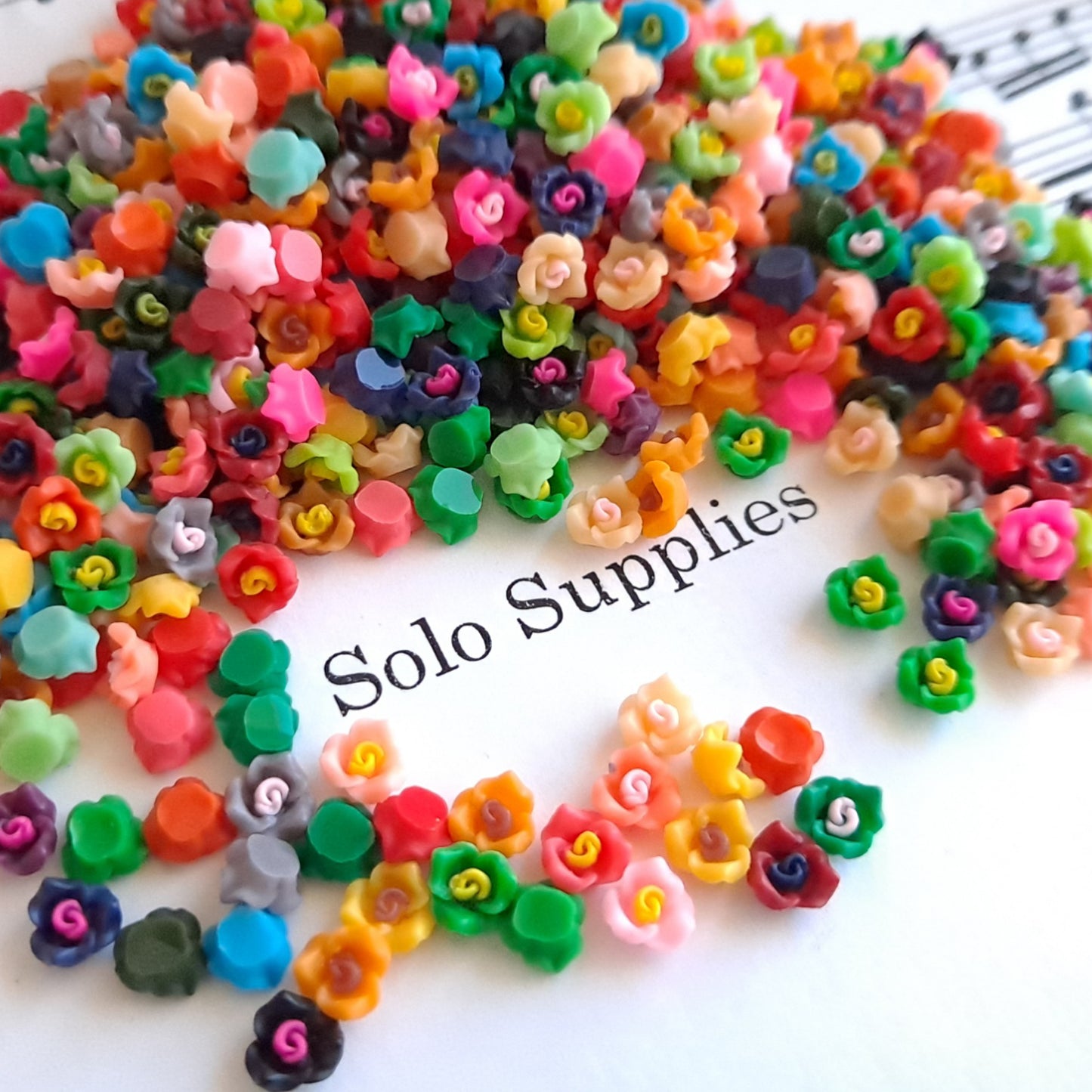 Tiny 5.5mm to 6mm Flower Cabochons, Colorful Autumn Mix Resin Flatbacks