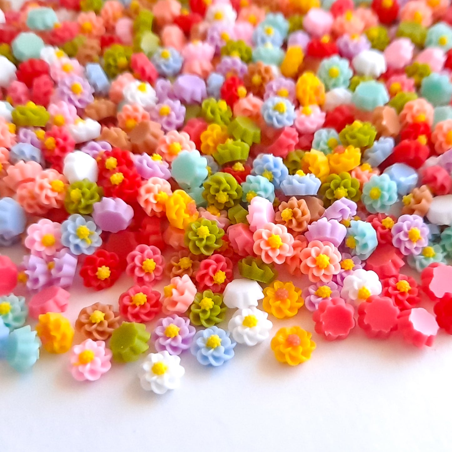 Tiny 5.75mm Dahlia Cabochons, Colorful Spring Mix Resin Flowers
