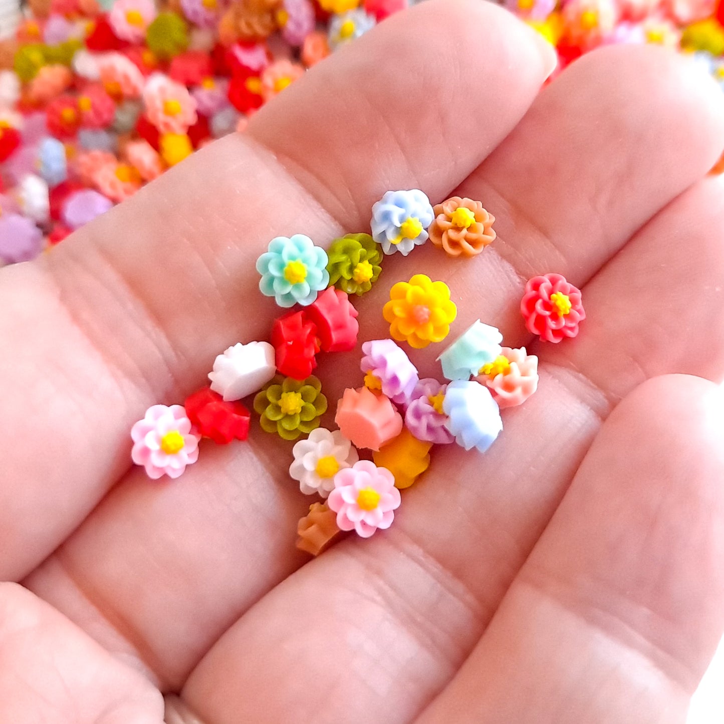 Tiny 5.75mm Dahlia Cabochons, Colorful Spring Mix Resin Flowers