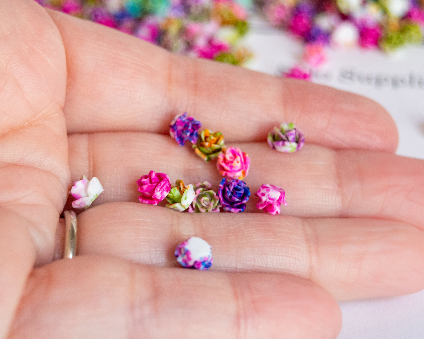 6x4.5mm Splatter Painted Rose Cabochons in Colorful Resin