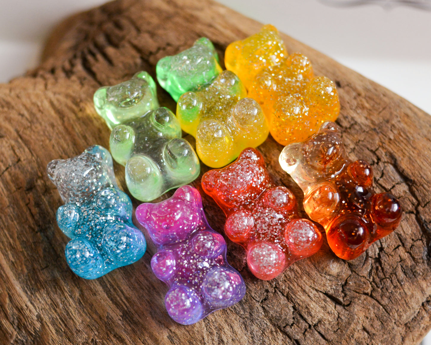 Glitter Two Tone Bear Cabochons 18x12mm In Colorful Resin