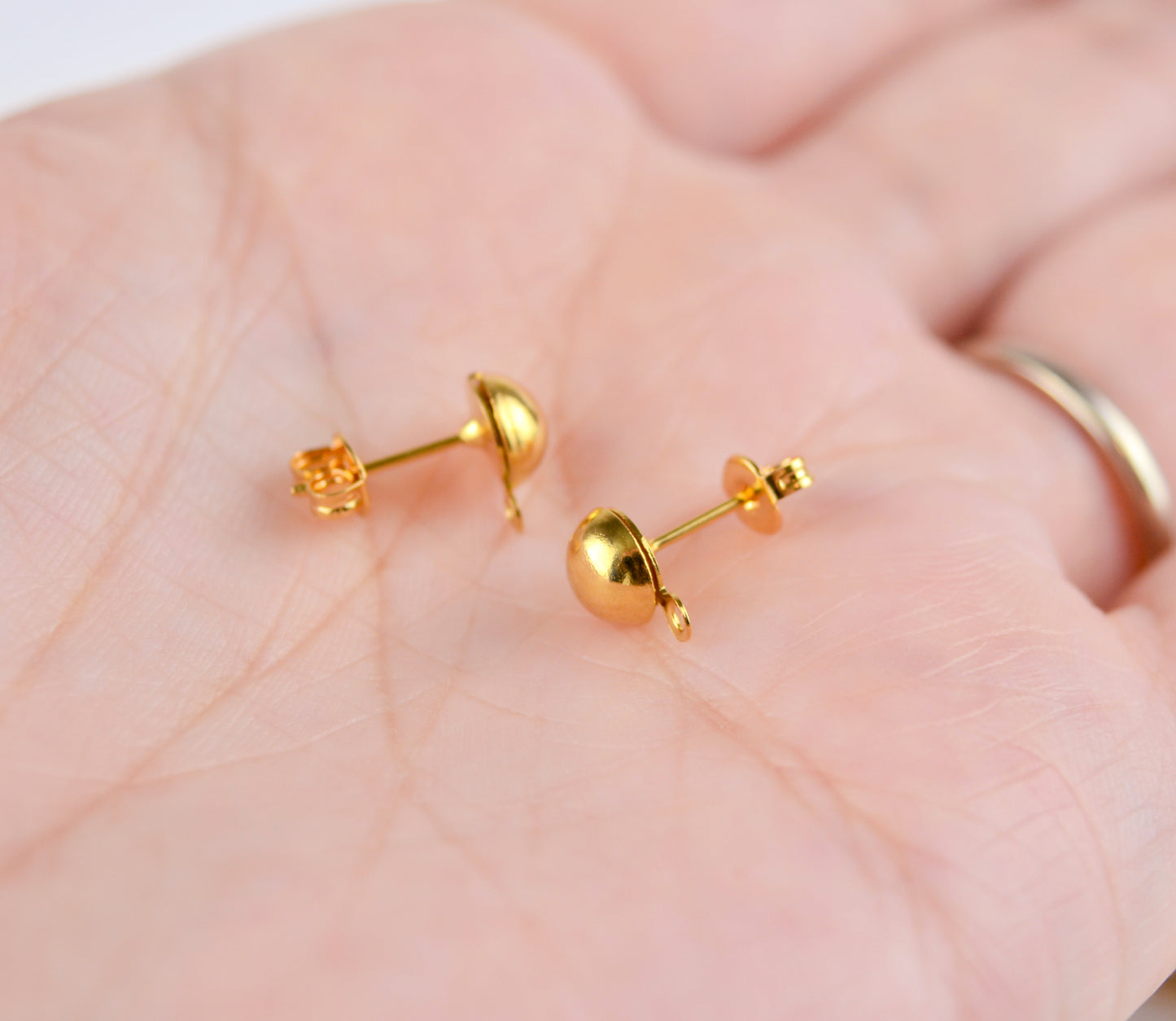 6mm Domed Earrings with Closed Loop, Choose Silver, Gold, Gunmetal, or Antiqued Gold Plated Brass