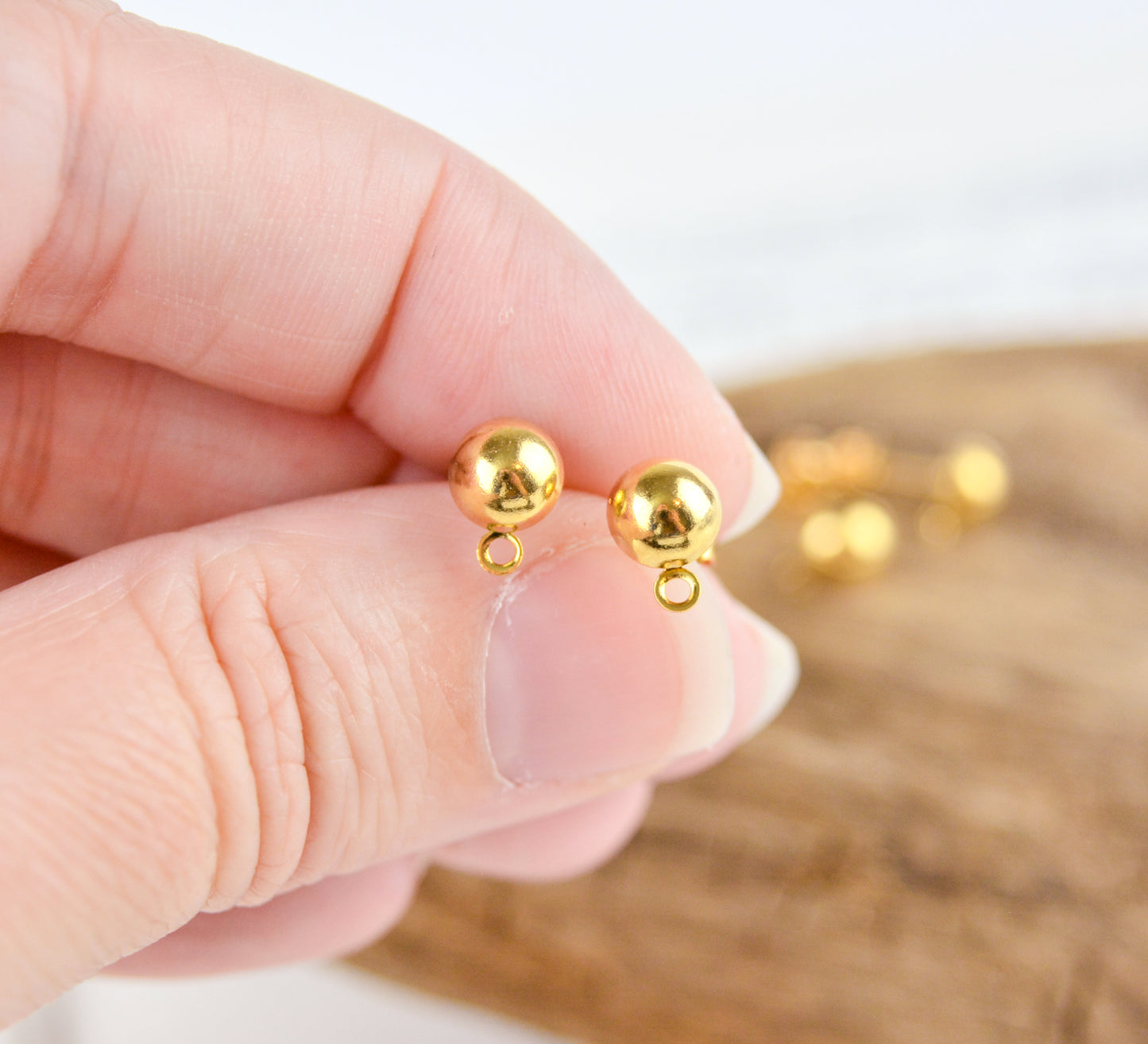6mm Domed Earrings with Closed Loop, Choose Silver, Gold, Gunmetal, or Antiqued Gold Plated Brass