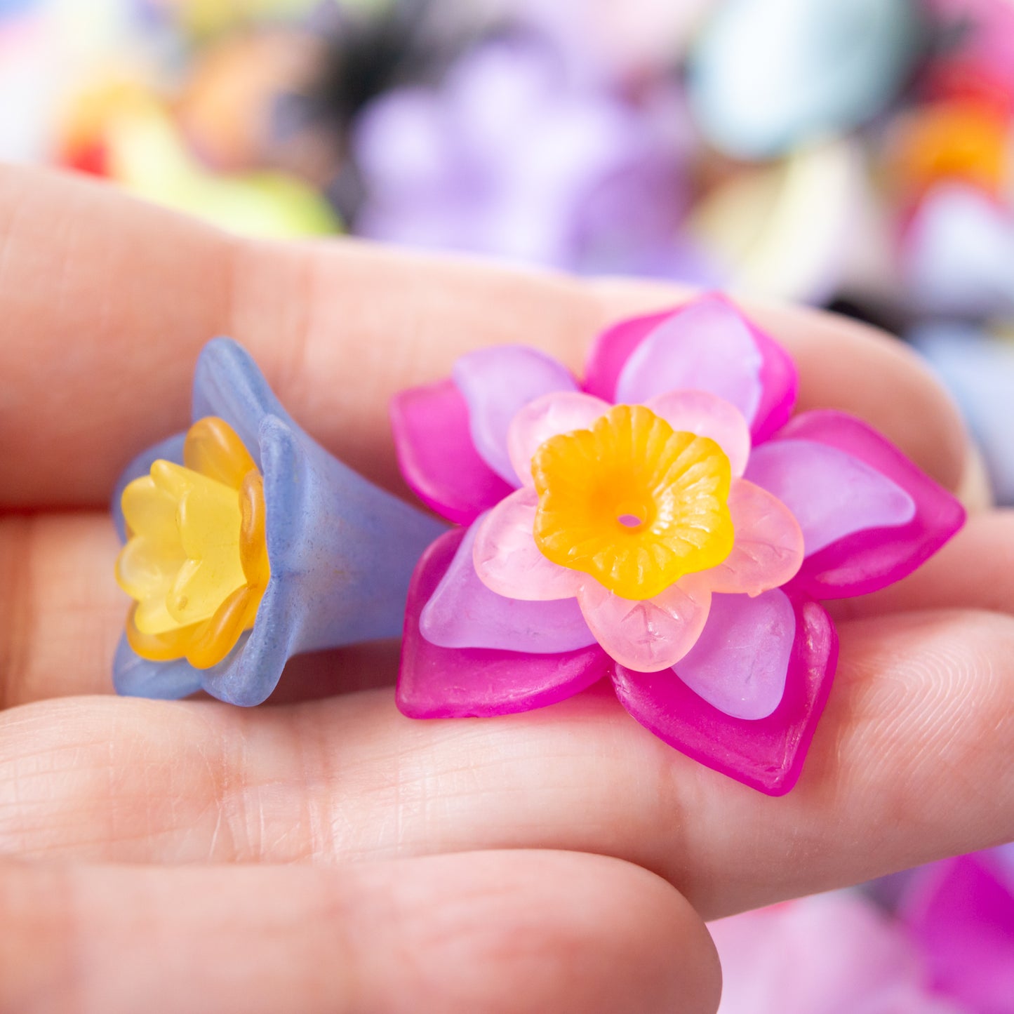 Assorted Frosted Acrylic Flower Beads, Mixed Colorful Lightweight Beads