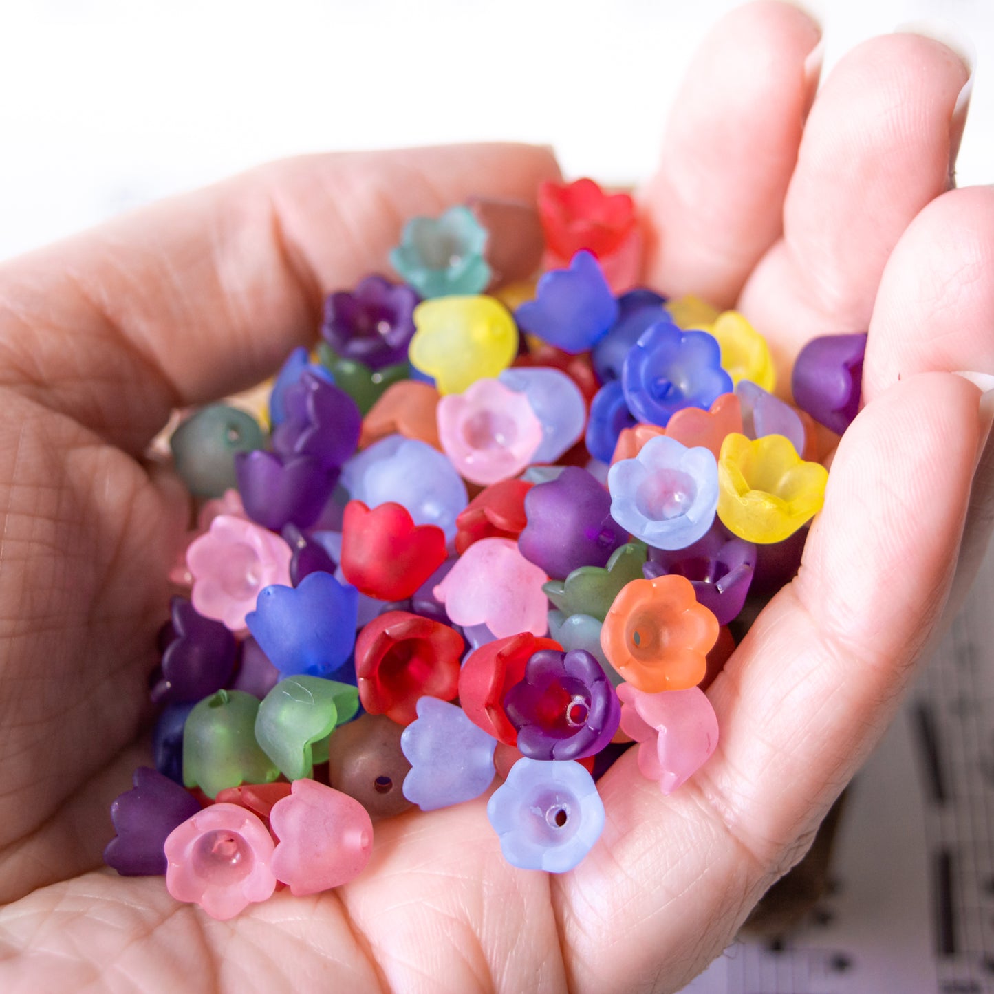 7x10mm Bell Flower Beads in Frosted Acrylic, Two Color Mixes Available