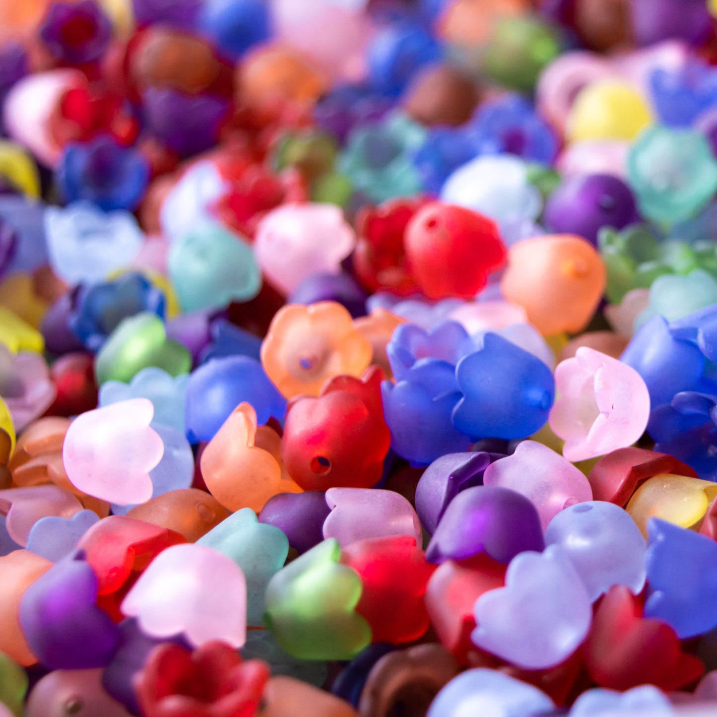 7x10mm Bell Flower Beads in Frosted Acrylic, Two Color Mixes Available