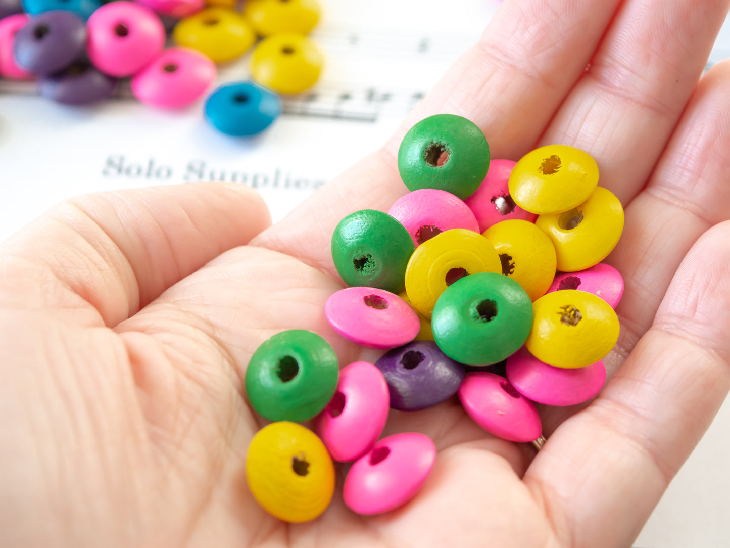 6x14mm Colorful Wooden Beads, Saucer Shaped Rondelle