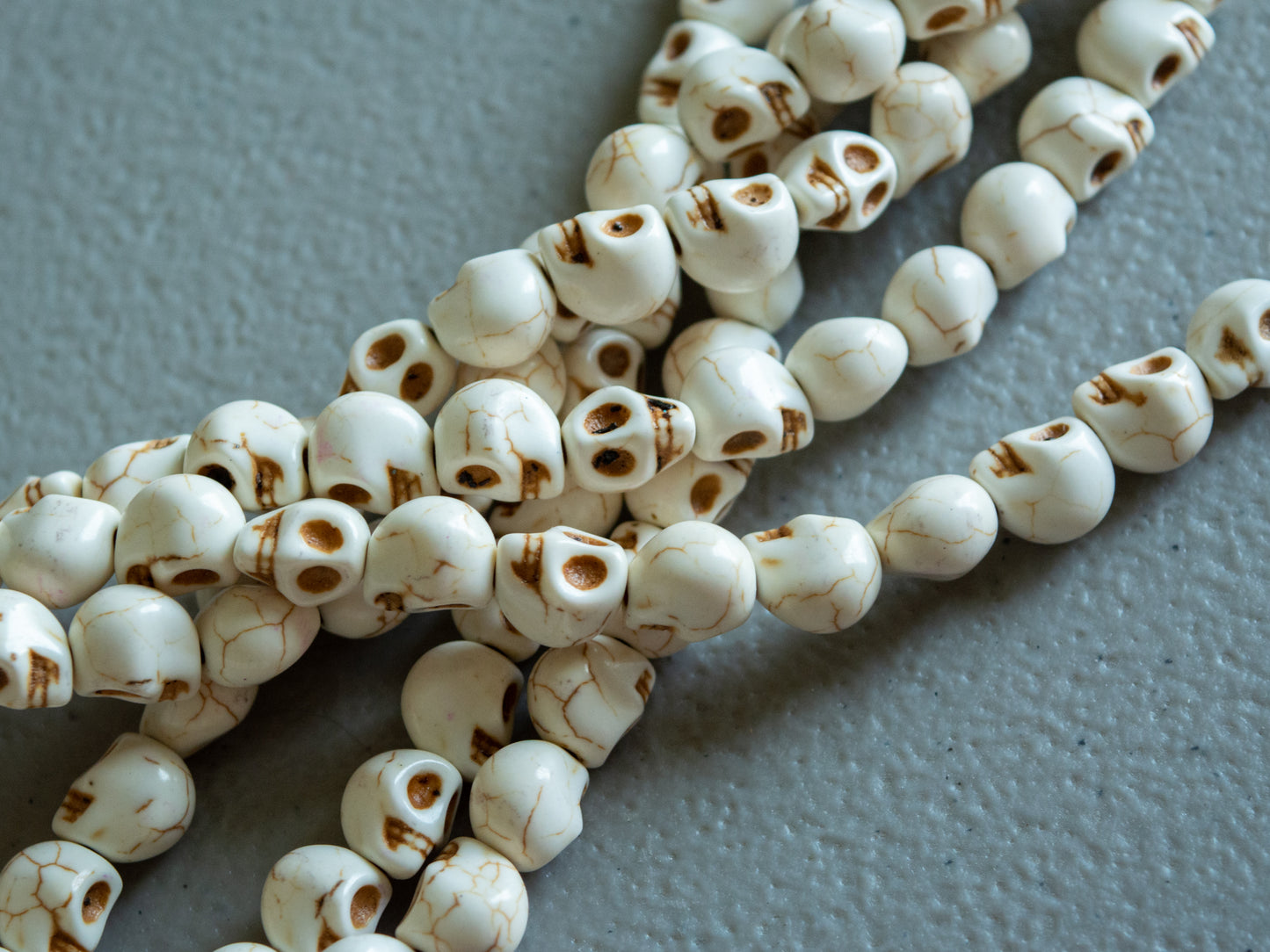 10mm Skull Beads in Faux Howlite, Fun Lightweight Halloween Skeleton Beads 15" Strand