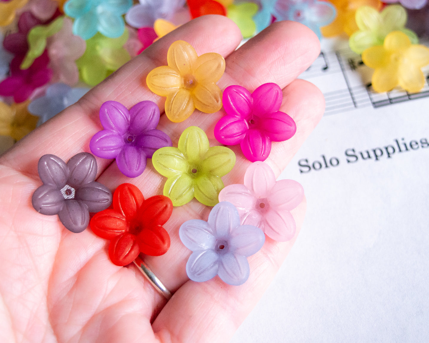 6.5x21mm Frosted Flower Beads, Mixed Colors