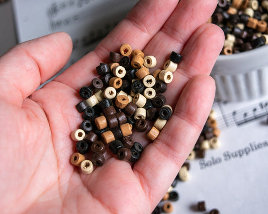 4x5mm Wooden Beads in Mixed Natural Tones, Tube Heishi Shape