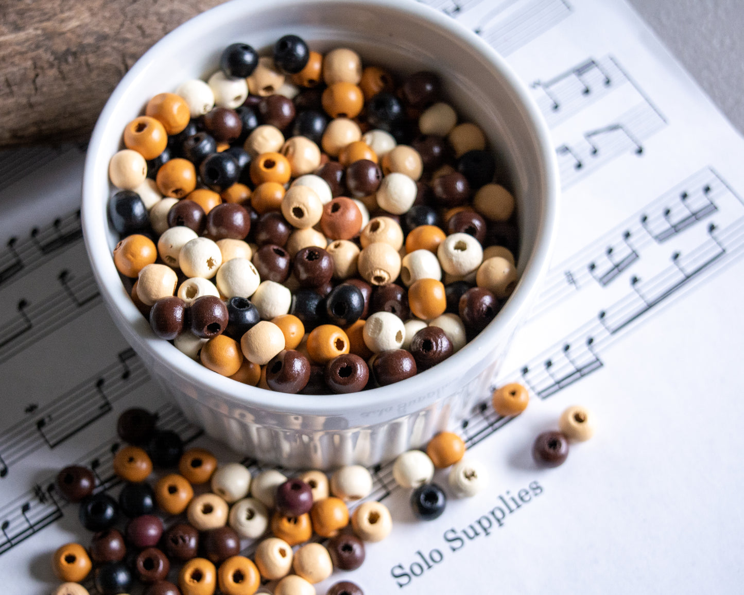 7x8mm Wooden Beads in Mixed Natural Tones, Rounded Shape