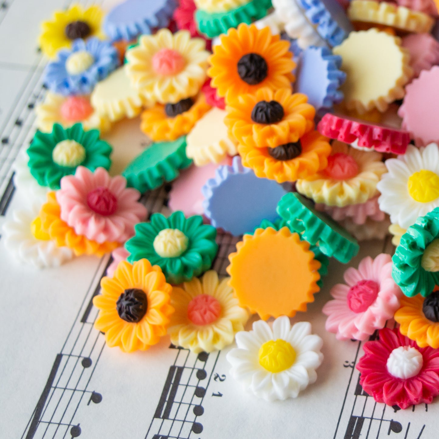 16mm Sunflower Cabochons in Bright Two Tone Colors