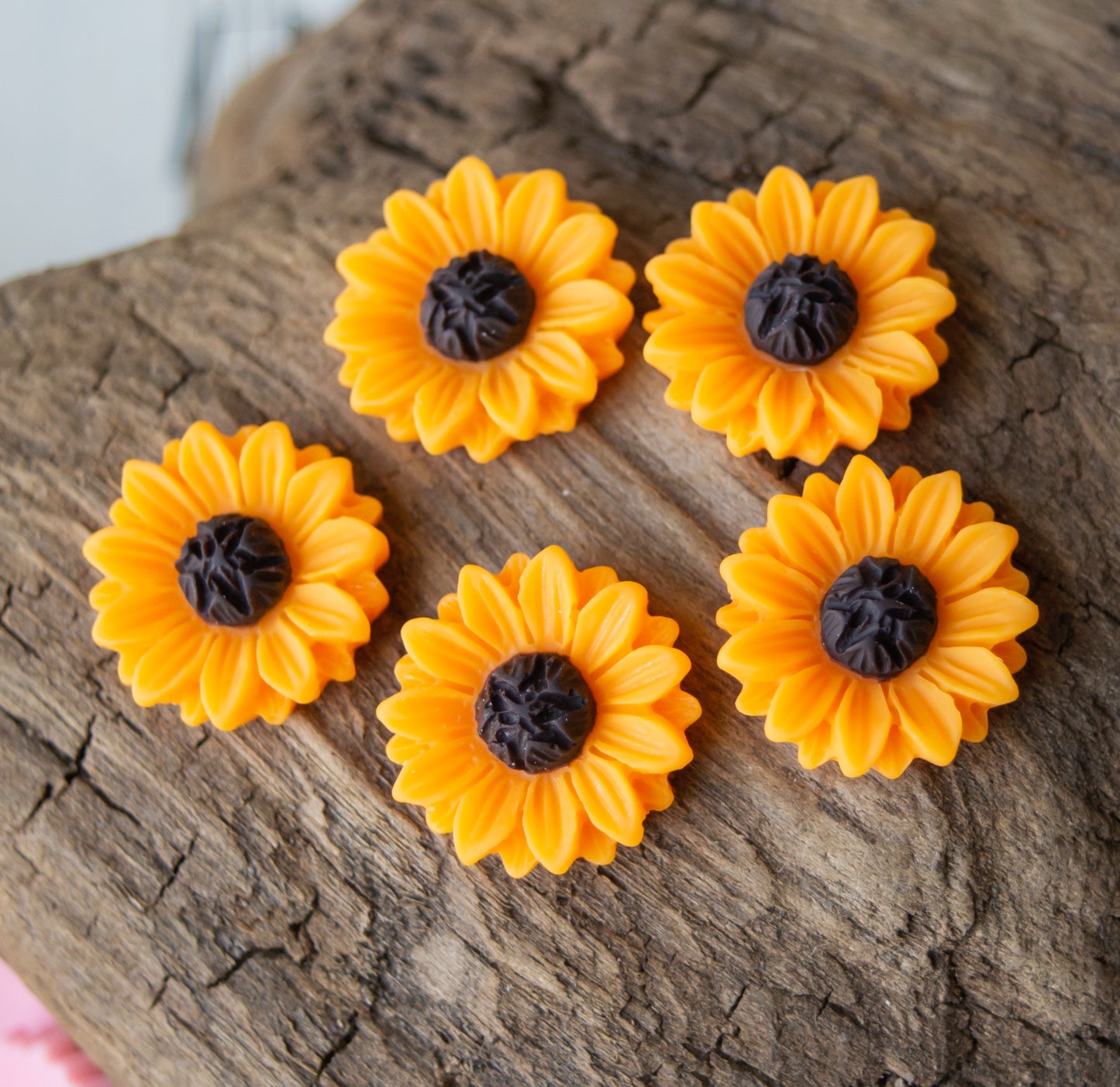 16mm Sunflower Cabochons in Bright Two Tone Colors