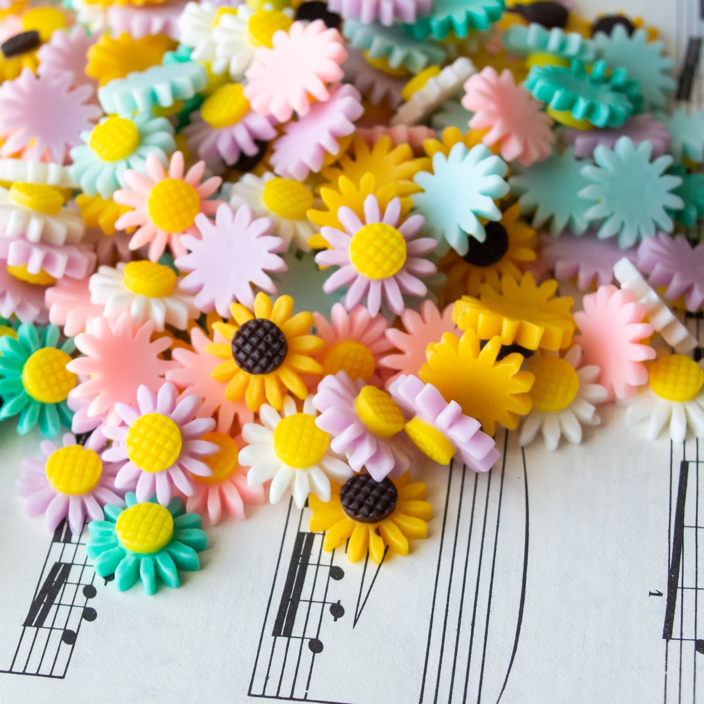 16mm Flower Cabochons with Large Center in Pastel Two Tone Colors
