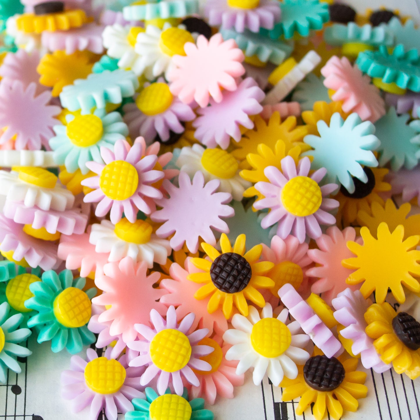 16mm Flower Cabochons with Large Center in Pastel Two Tone Colors